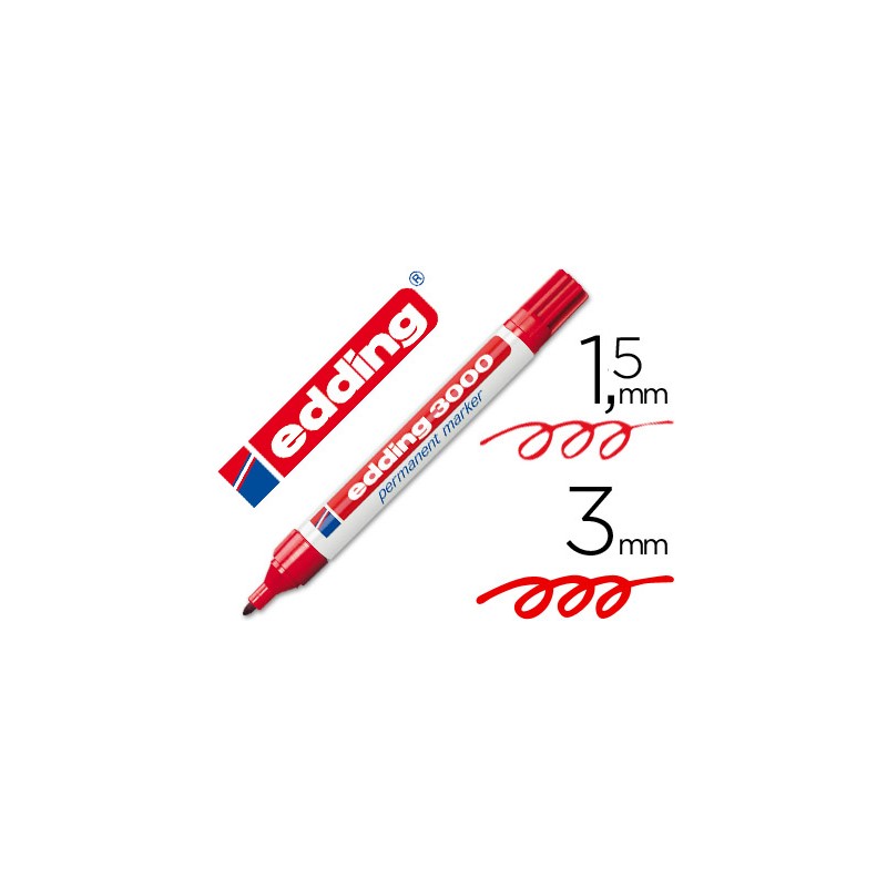 Rotulador edding marcador permanente 3000 rojo -punta redonda