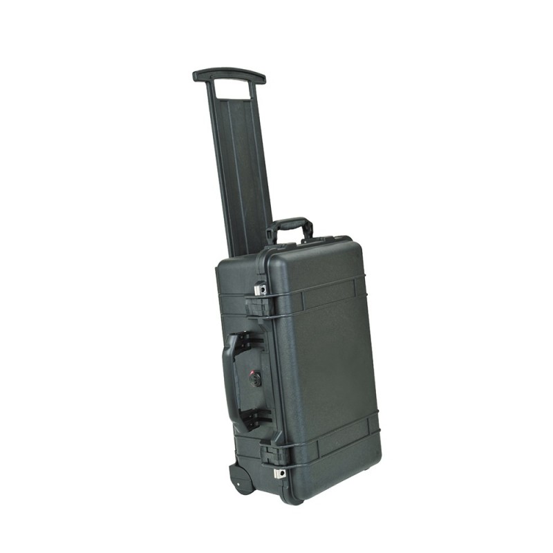 Rigid suitcase with wheels, ideal for photo and video cameras