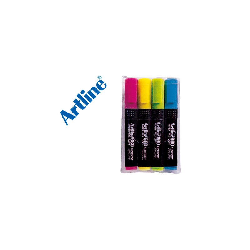 Rotulador artline fluorescente ek-660 4 -punta biselada -bolsa