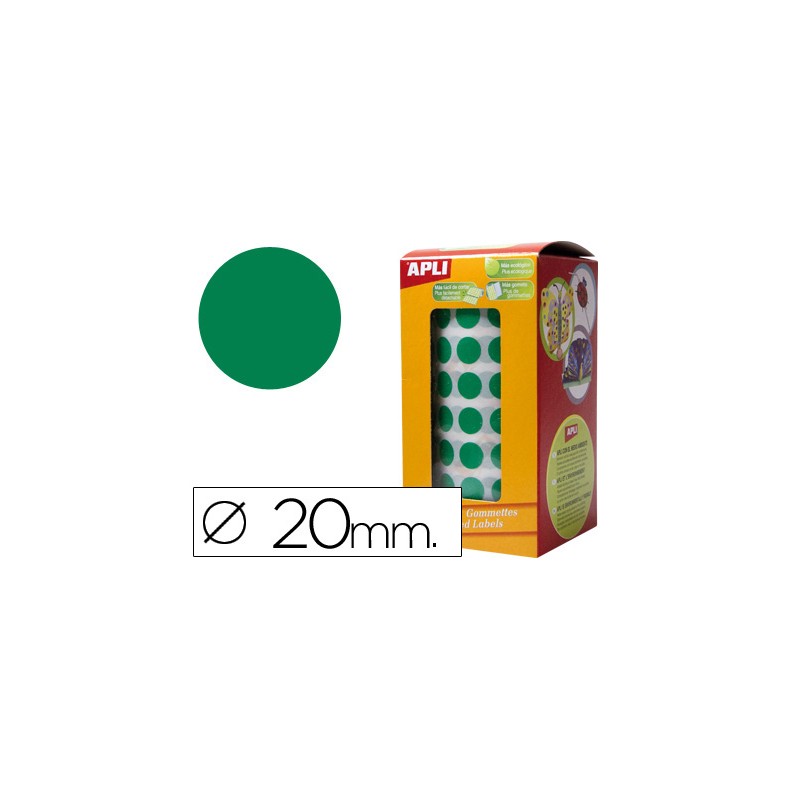 Gomets autoadhesivos circulares 20mm verde en rollo 48755-4862