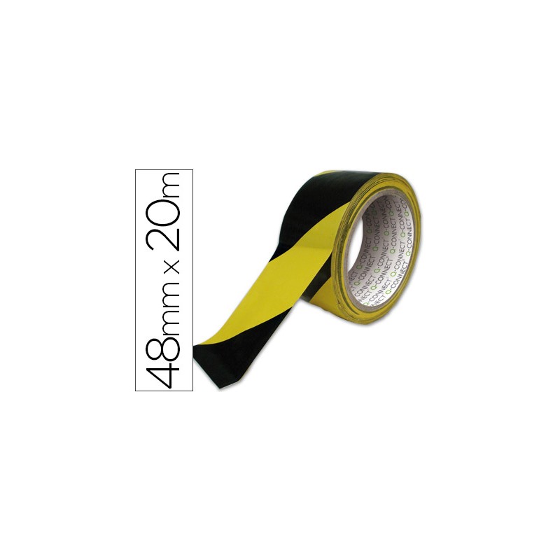 Cinta adhesiva q-connect de seguridad amarilla y negra 20 mt x