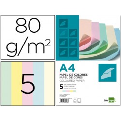 Papel color liderpapel a4 80g/m2 5 colores surtidos paquete de
