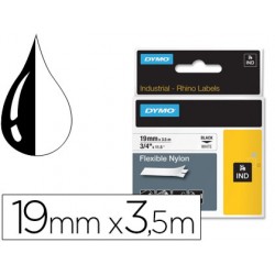 Cinta dymo rhino nylon flexible blanco -negro 19mmx 3,5 mt tape