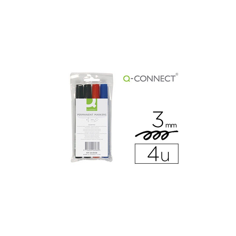 Rotulador q-connect marcador permanente estuche de 4 colores