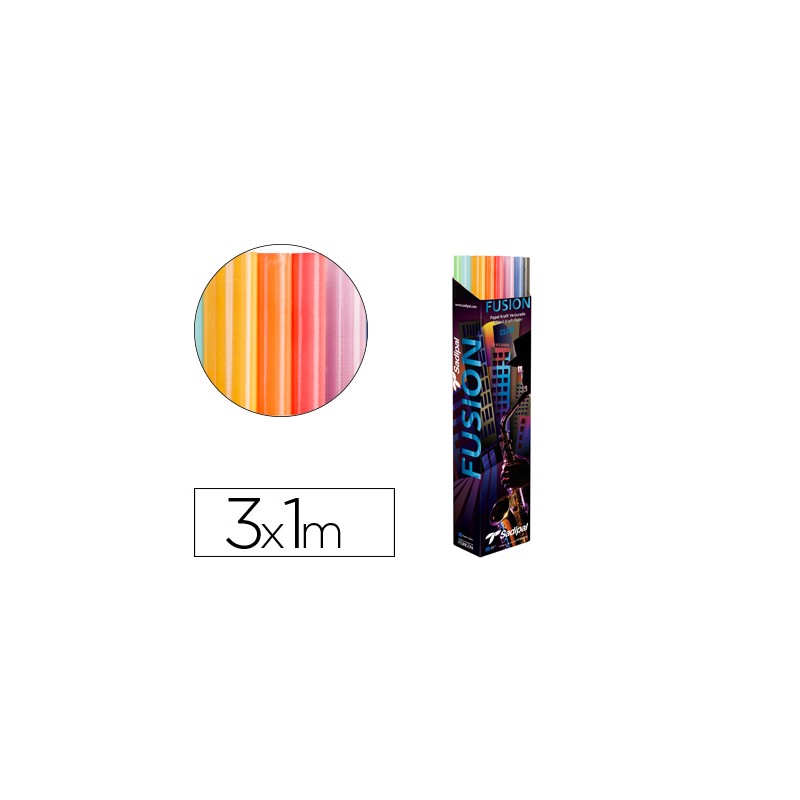 Papel kraft rollo 3x1 mt expositor fusion con 24 rollos colores