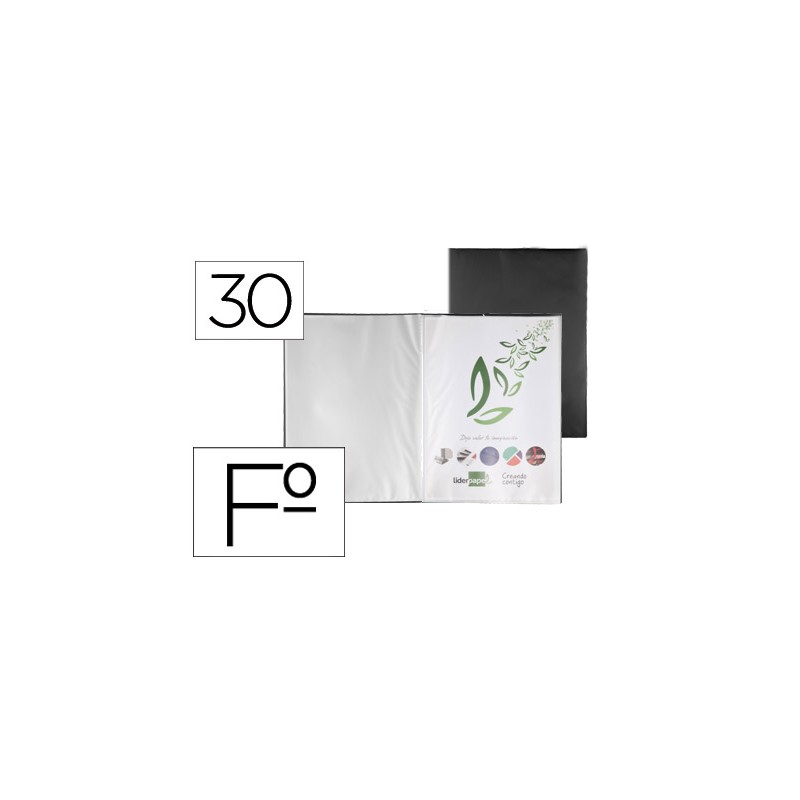 Carpeta liderpapel escaparate 30 fundas pvc folio negro