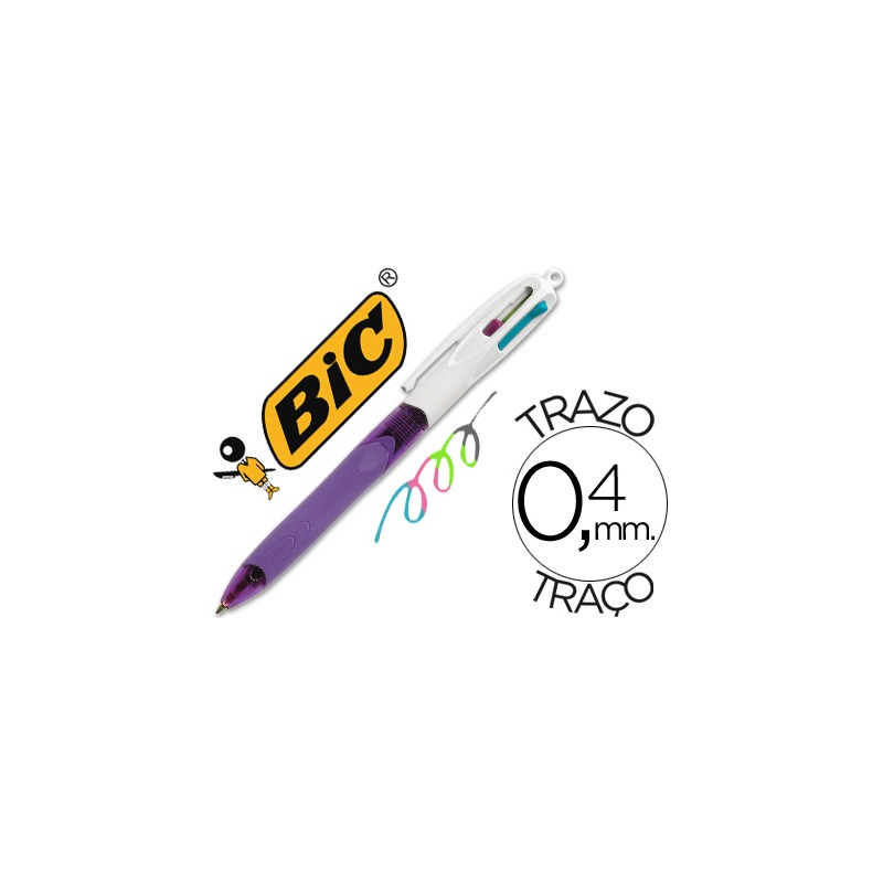 Boligrafo bic cuatro colores con grip colores pastel punta 1 mm