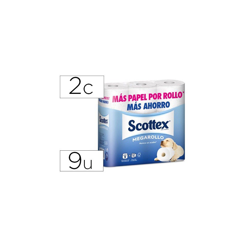 Papel higienico scottex megarrollo doble largo paquetede 9
