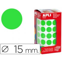 Gomets autoadhesivos circulares 15 mm verde en rollo con 2832