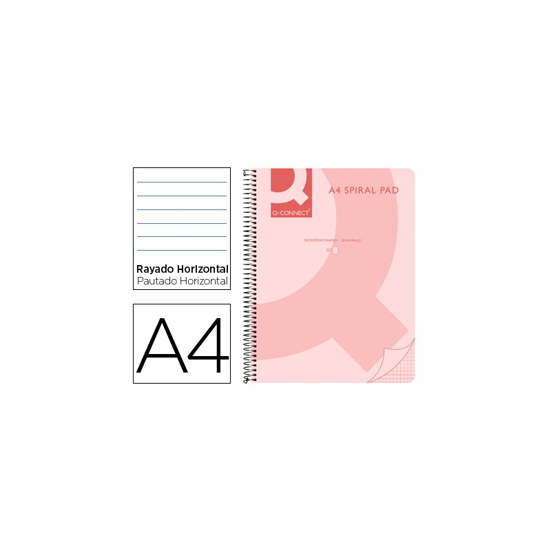 Cuaderno espiral q connect a4 micro tapa plastico 80h 70g horizontal sin bandas 4 taladros rosa