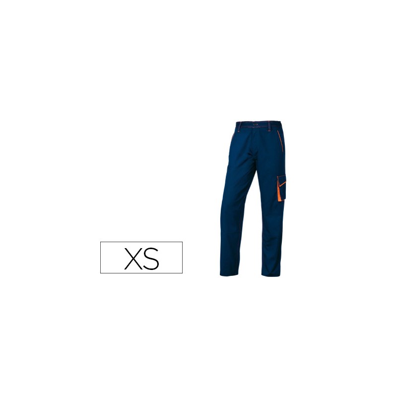 Pantalon de trabajo deltaplus cintura ajustable 5 bolsillos color azul naranja talla xs