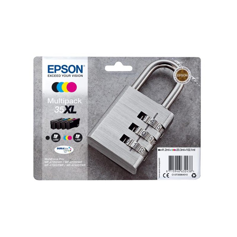 Ink jet epson 35xl workforce pro wf-4720dwf / 4725dwf / 4730 dtwf / 4740 dtwf multipack 4 negro amarillo