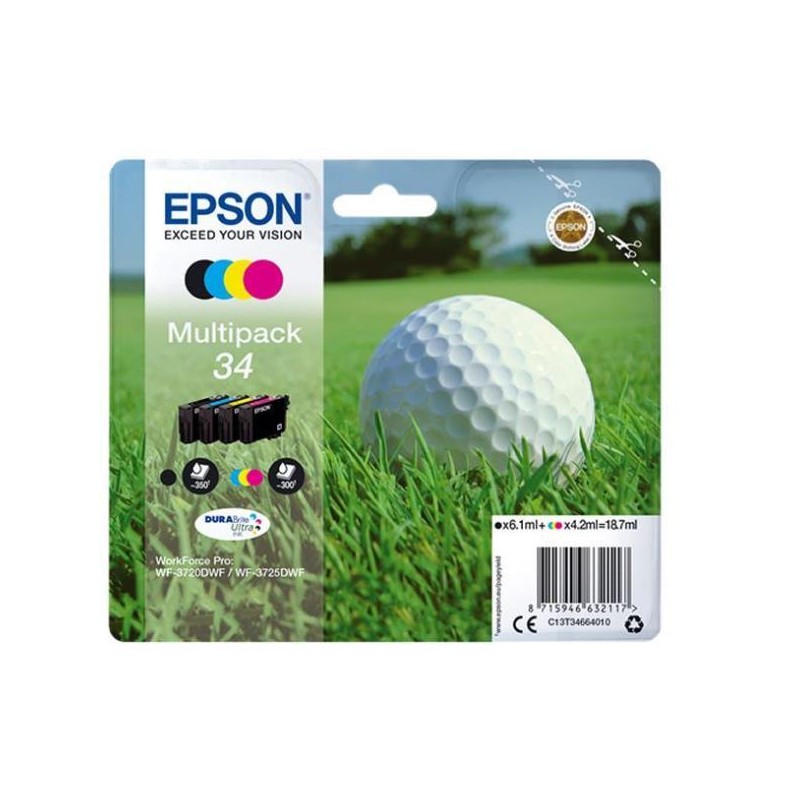 Ink-jet epson 34 workforce pro wf-3720 / wf-3720dwf / wf-3725dwf pack negro amarillo cian y magenta 300