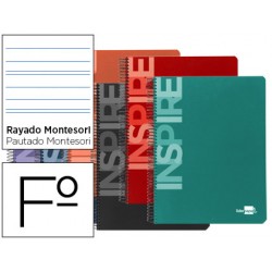 Cuaderno espiral liderpapel folio inspire tapa dura 80h 60 gr rayado montessori 3,5 mm. con margen en colores surtidos