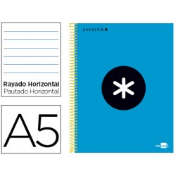 Cuaderno espiral liderpapel a5 micro antartik tapa forrada 120h 100 gr horizontal 5 bandas 6 taladros color azul