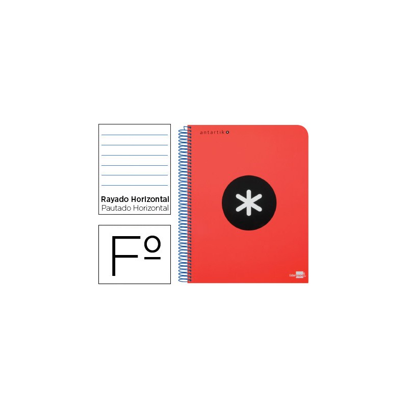 Cuaderno espiral liderpapel folio antartik tapa dura 80h 100 gr horizontal con margencolor rojo