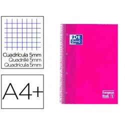 Cuaderno espiral oxford ebook 1 tapa extradura din a4+ 80 h cuadricula 5 mm rosa frambuesa touch