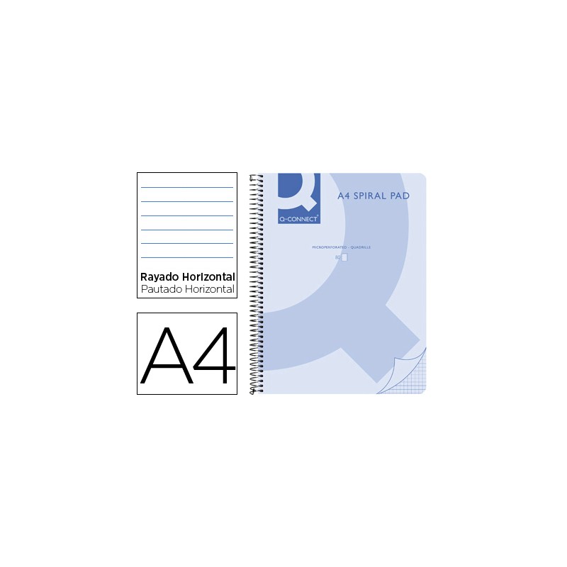 Cuaderno espiral q connect a4 micro tapa plastico 80h 70g horizontal sin bandas 4 taladros azul