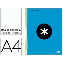 Cuaderno espiral liderpapel a4 micro antartik tapa forrada 120h 100 gr horizontal 5 bandas 4 taladros color azul