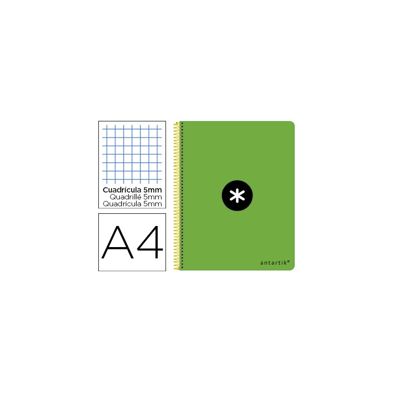 Cuaderno espiral liderpapel a-4 antartik tapa dura 80h 1 00 gr cuadro 5mm con margencolor verde fluor