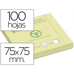 Bloc de notas adhesivas quita y pon q-connect 75x75 mm papel reciclado amarillo