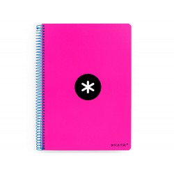 Cuaderno espiral liderpapel a5 antartik tapa dura 80h 100 g cuadro 5mm con margen color rosa fluor