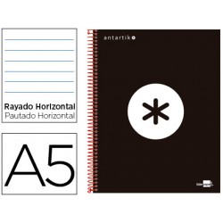 Cuaderno espiral liderpapel a5 micro antartik tapa forrada 120h 100 gr horizontal 5 bandas 6 taladros color negro