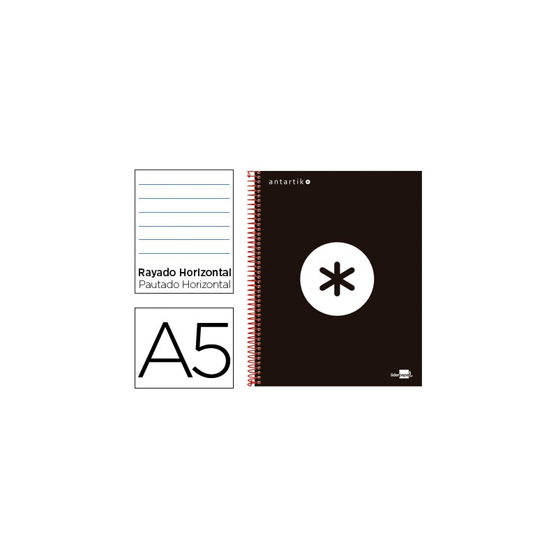 Cuaderno espiral liderpapel a5 micro antartik tapa forrada 120h 100 gr horizontal 5 bandas 6 taladros color negro