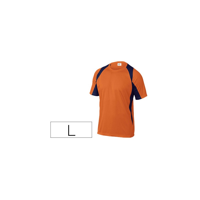 Camiseta deltaplus poliester manga corta cuello redondo tratamiento secado rapido color naranja-marino talla l