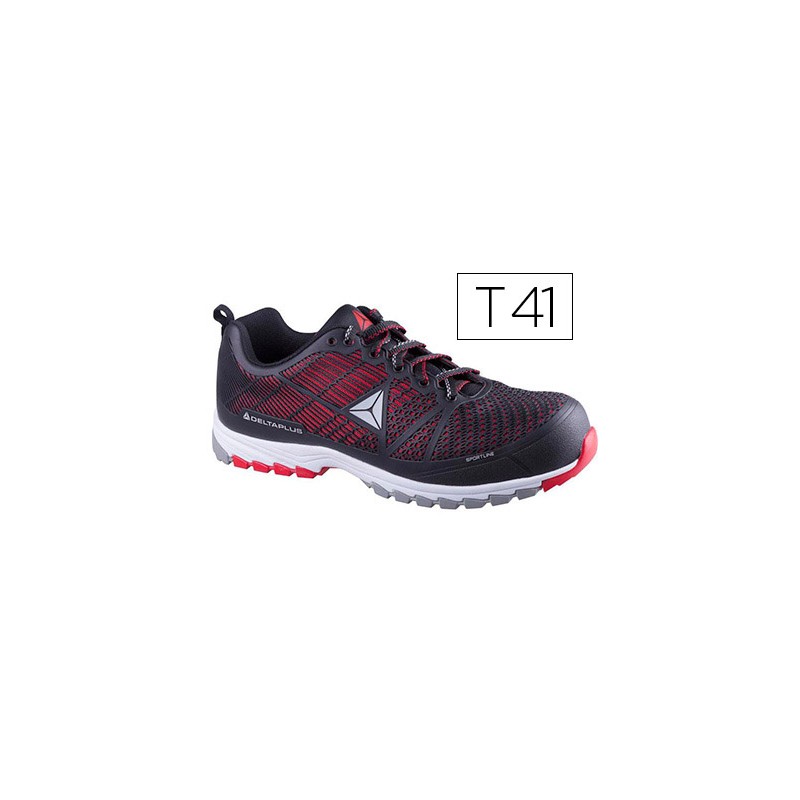 Zapatos de seguridad deltaplus de poliuretano y malla aireada s1p negro y rojo talla 41