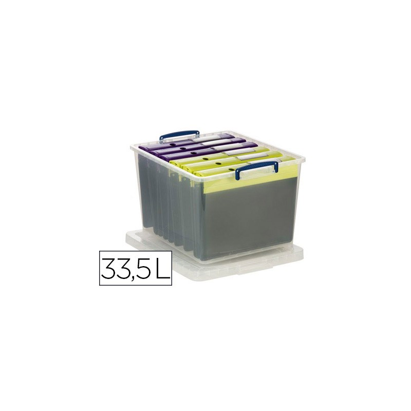 Organizador archivo 2000 apilable poliestireno transparente con tapa y asas 33,5 litros 465x383x285 mm