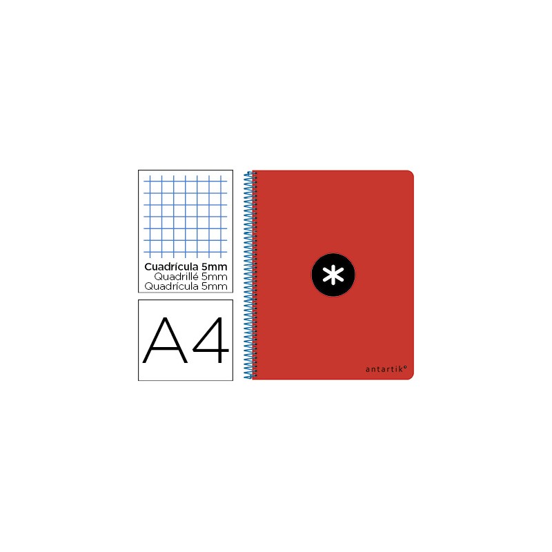 Cuaderno espiral liderpapel a-4 antartik tapa dura 80h 100gr cuadro 5mm color rojo