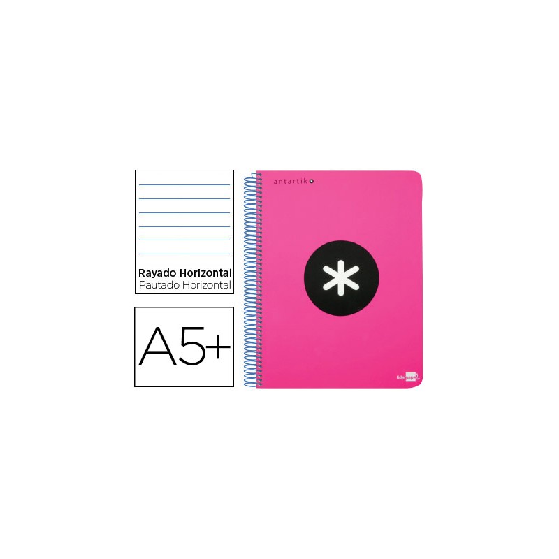 Cuaderno espiral liderpapel a5 antartik tapa dura 80h 100 gr horizontal con margen color rosa fluor