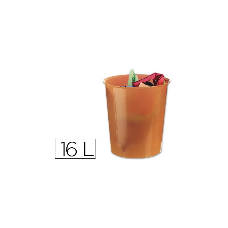 Papelera plastico q-connect naranja translucido 16 litros