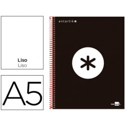 Cuaderno espiral liderpapel a5 micro antartik tapa forrada 120h 100g liso con bandas 6 taladros color negro