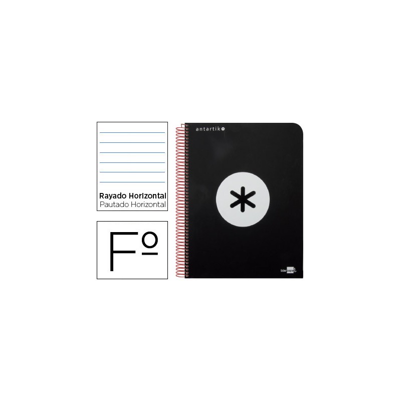 Cuaderno espiral liderpapel folio antartik tapa dura 80h 100 gr horizontal con margencolor negro