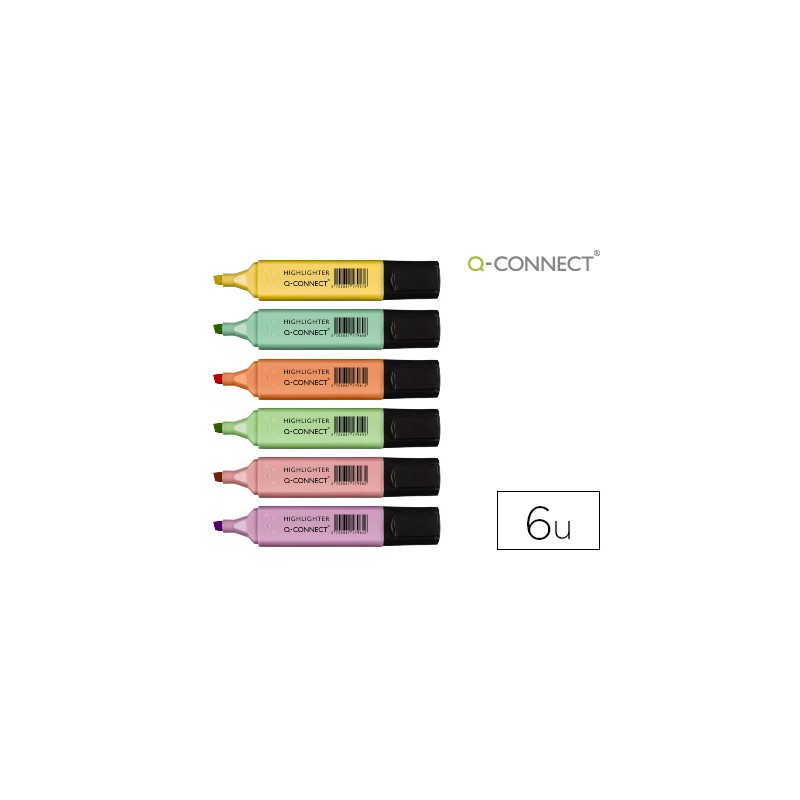 Rotulador q-connect fluorescente pastel punta biselada estuche de 6 unidades colores surtidos