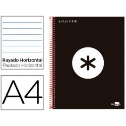 Cuaderno espiral liderpapel a4 micro antartik tapa forrada 120h 100 gr horizontal 5 bandas 4 taladros color negro