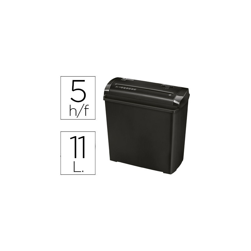 Destructora de documentos fellowes p-25s capacidad de corte 5 hojas corte en tiras papelera 11 litros