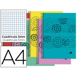 Cuaderno espiral liderpapel a4 micro imagine tapa plastico 160h 60 gr cuadro 5mm 5 banda4 taladros colores surtidos