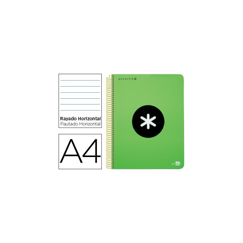 Cuaderno espiral liderpapel a4 micro antartik tapa plastico 120h 100 gr horizontal 5 bandas 4 taladros verde fluor