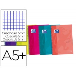 Cuaderno espiral oxford ebook 4 tapa extradura din a5+ 120 h cuadricula 5 mm colores surtidos touch