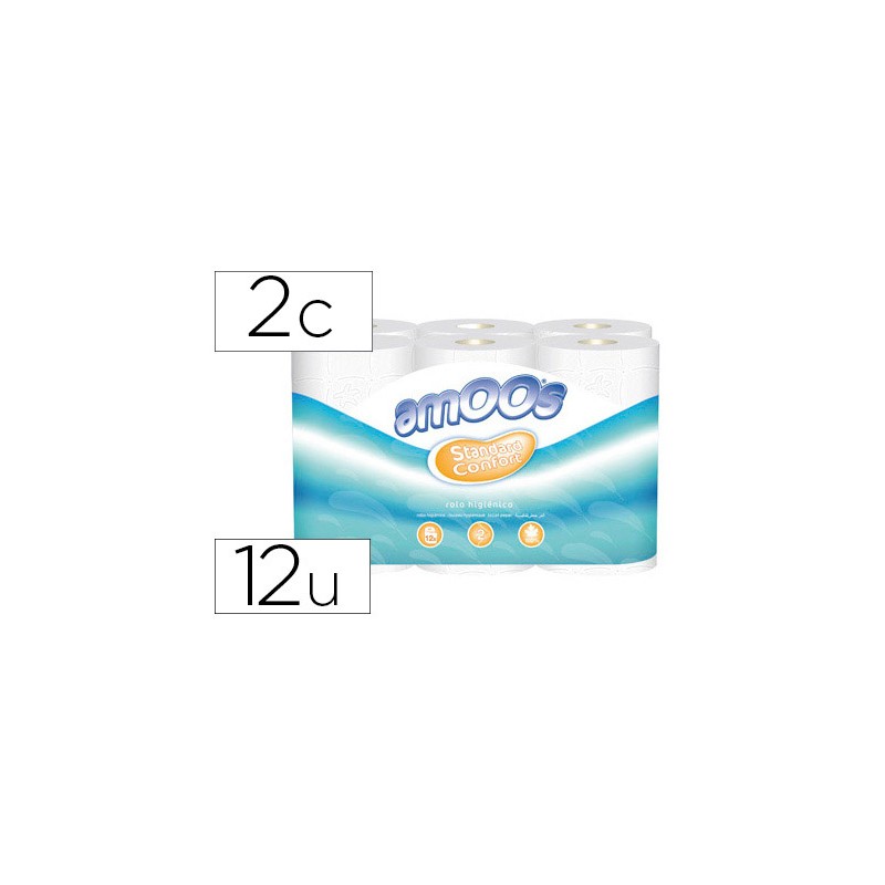 Papel higienico amoos 2 capas 100 mm diametro x 87 mm alto paquete de 12 rollos