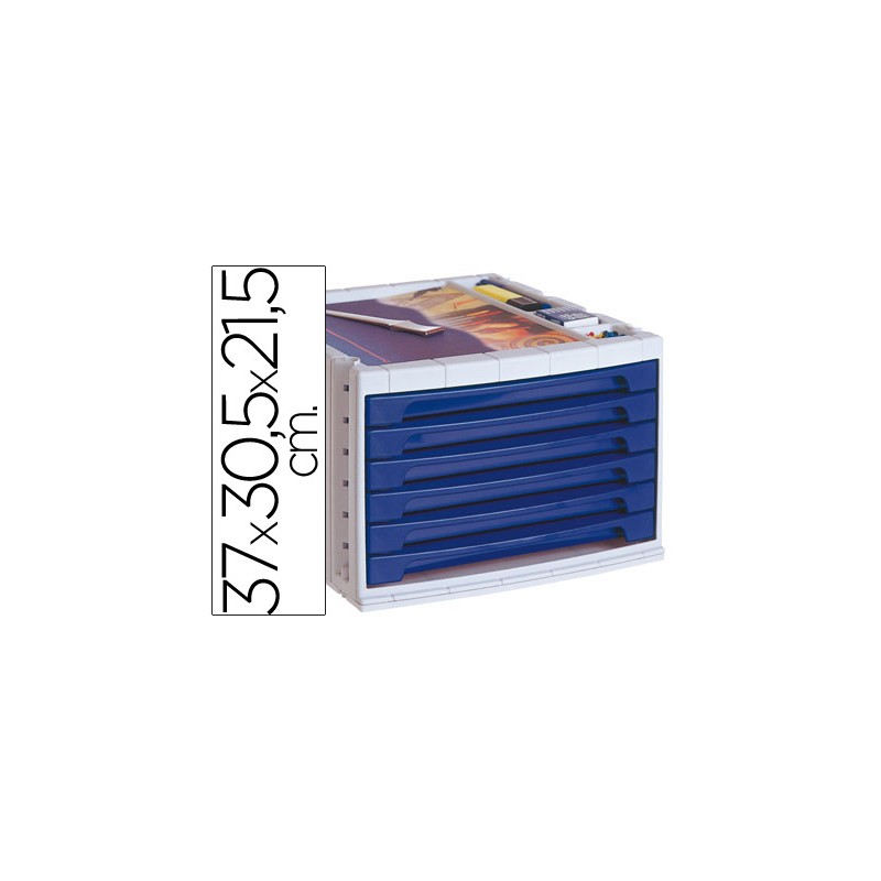 Fichero cajones de sobremesa q-connect 370x305x215 mm bandeja organizadora superior 6 cajones azul opaco