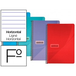 Cuaderno espiral papercop folio tapa plastico 80h 90gr rayado horizontal con margen colores surtidos