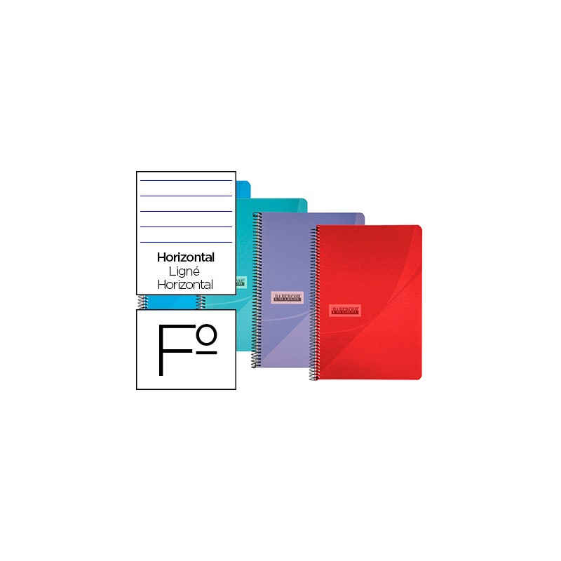 Cuaderno espiral papercop folio tapa plastico 80h 90gr rayado horizontal con margen colores surtidos