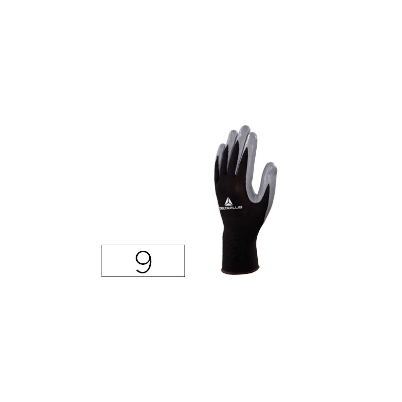 Guantes deltaplus de punto poliester palma de nitrilo especial para mecanica grasas aceites negro-gris talla 9