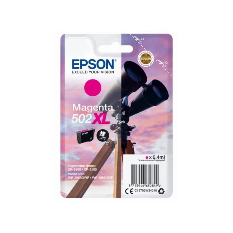 Ink-jet epson 502 xl expression home xp 5100 / 5105 workforce wf 2860 / 2860dwf magenta 470 paginas