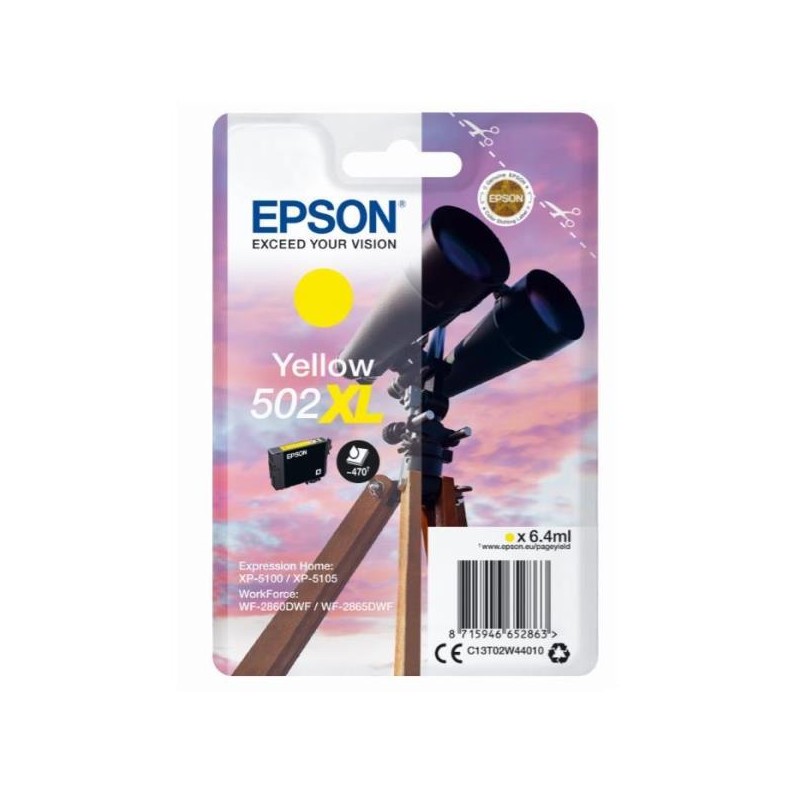 Ink-jet epson 502 xl expression home xp 5100 / 5105 workforce wf 2860 / 2860dwf amarillo 470 paginas