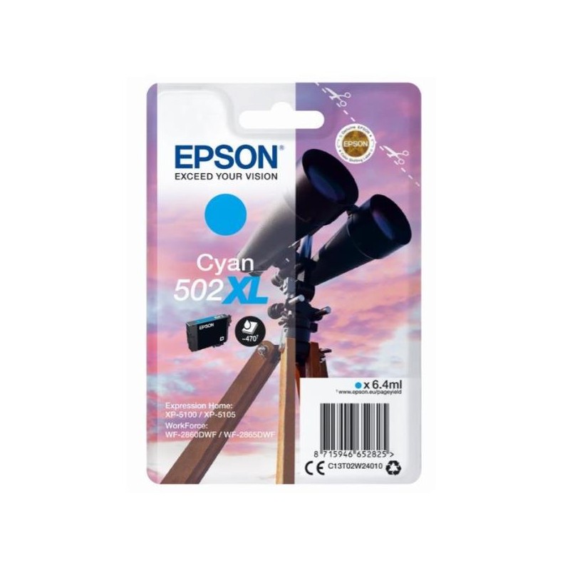 Ink-jet epson 502 xl expression home xp 5100 / 5105 workforce wf 2860 / 2860dwf cian 470 paginas